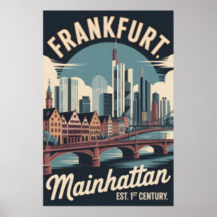 Frankfurt Duitsland Retro Silhouette Stadsgezicht  Poster