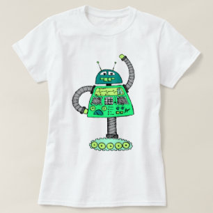 Frankie robot, groen op wit t-shirt