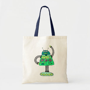 Frankie robot, groen op wit tote bag