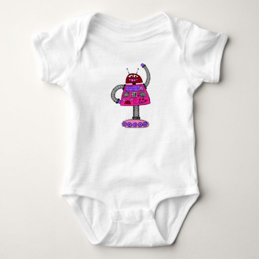 Frankie Robot: Roze op wit Romper (Voorkant)