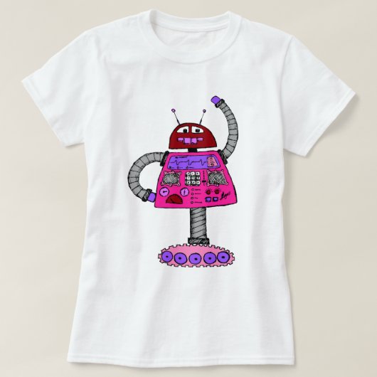 Frankie Robot: Roze op wit T-shirt (Design voorkant)