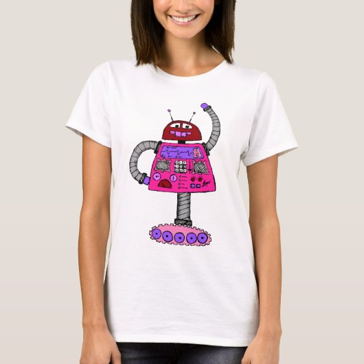 Frankie Robot: Roze op wit T-shirt (Voorkant)