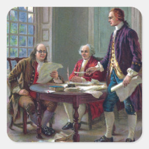 Franklin, Adams en Jefferson in Philadelphia 1776 Vierkante Sticker