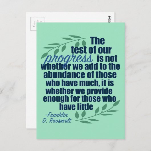 Franklin D. Roosevelt Inspirerend Progress Quote Briefkaart (Voorkant / Achterkant)