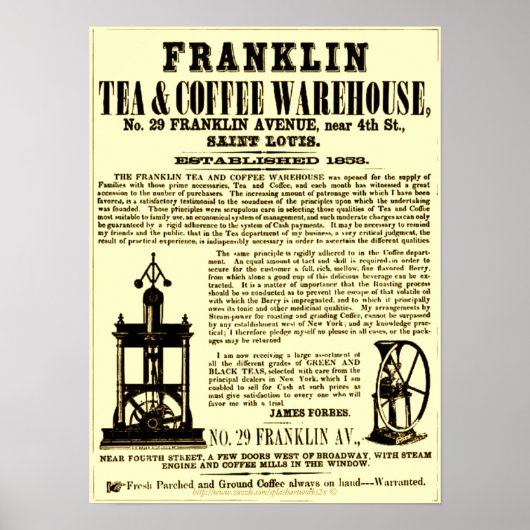 " Franklin Tea & Coffee Broadside 1853" Poster (Voorkant)