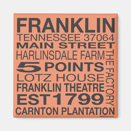 Franklin Tennessee Magnet Magneet (Voorkant)