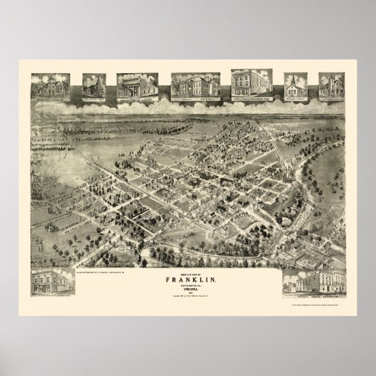 Franklin, VA Panoramic Map - 1907 Poster (Voorkant)