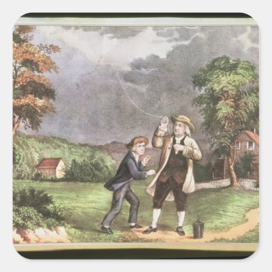 Franklin's experiment in elektriciteit vierkante sticker (Voorkant)