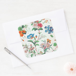 Frankrijk 1830 Delicate Bloemige Antieke Botanisch Vierkante Sticker