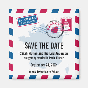 Frankrijk Air Mail Bruiloft Save the Date Magneet