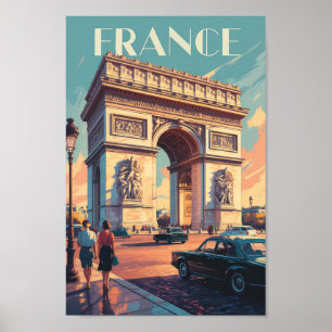 Frankrijk Arc de Triomphe Travel Art Vintage Poster