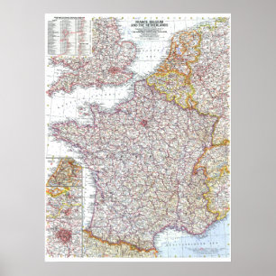 " Frankrijk, België, Nederland: Gedetailleerde MAP Poster