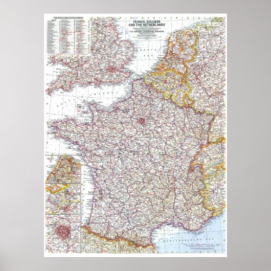 " Frankrijk, België, Nederland: Gedetailleerde MAP Poster (Voorkant)