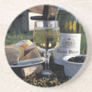 Frankrijk, Bourgogne, Chablis. Lokale wijn en Zandsteen Onderzetter