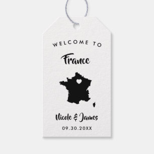 Frankrijk bruiloft welkomsttas Labels, Franse kaar Cadeaulabel