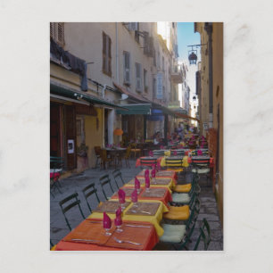 Frankrijk, Corsica. Tafels van café opgesteld in s Briefkaart
