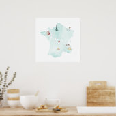 Frankrijk Illustreerde Waterverf Wall Art Map Poster (Keuken)