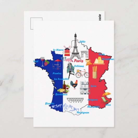 Frankrijk Kaart Bezienswaardigheden toeristische a (Voorkant / Achterkant)