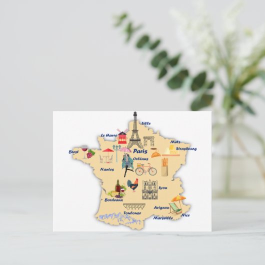 Frankrijk Kaart toeristische bestemmingen met name (Staand voorkant)