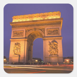 Frankrijk, Parijs, Arc de Triomphe bij schemering. Vierkante Sticker