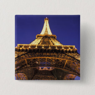 FRANKRIJK, Parijs Eiffeltoren, avondbeeld Vierkante Button 5,1 Cm