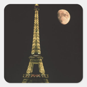 Frankrijk, Parijs. Eiffeltoren 's nachts met Vierkante Sticker