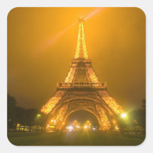 Frankrijk, Parijs. Eiffeltoren verlicht om 3 uur Vierkante Sticker