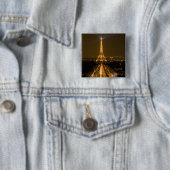 Frankrijk, Parijs. Nachtmaal uitzicht Eiffeltoren Vierkante Button 5,1 Cm (In situ)