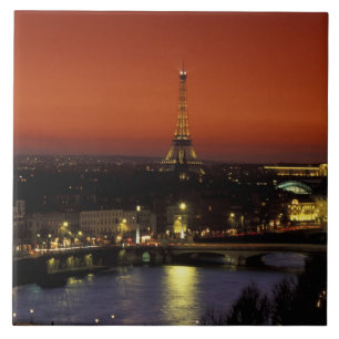 Frankrijk, Parijs Zonsondergang uitzicht op Eiffel Tegeltje