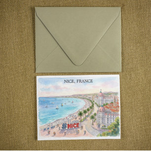 Frankrijk Promenade des Anglais Aquarel Kunst Briefkaart