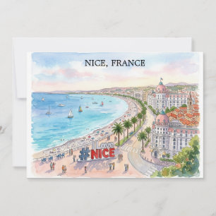 Frankrijk Promenade des Anglais Aquarel Kunst Kaart