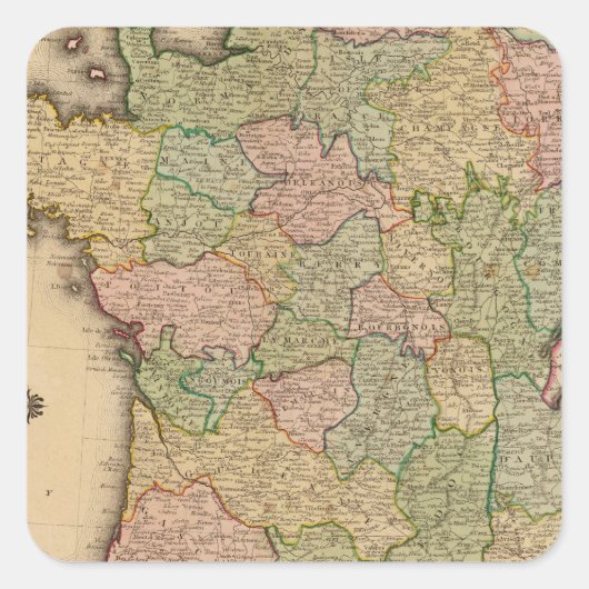 Frankrijk, provincies vierkante sticker (Voorkant)