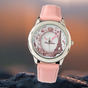 Frankrijk Reizen Eiffeltoren Pastel Roze Parijs Dr Horloge