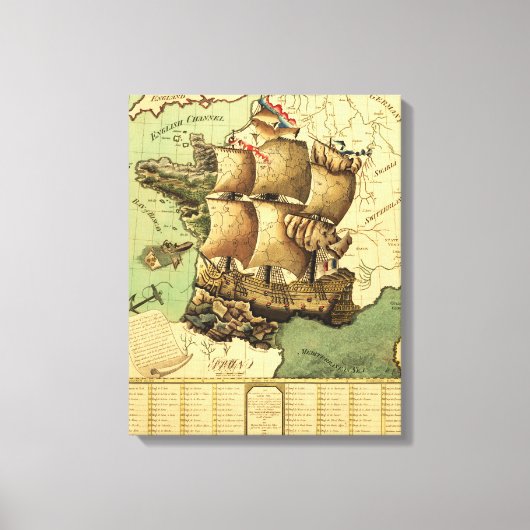 Frankrijk vertegenwoordigd als ShipPanoramic Map Canvas Afdruk (Voorkant)