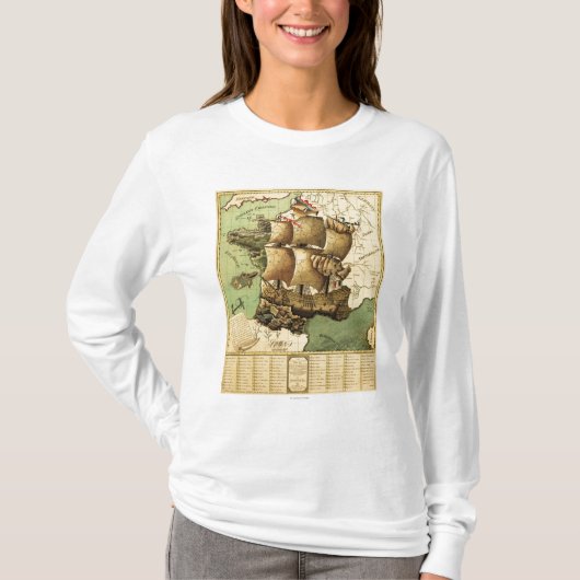 Frankrijk vertegenwoordigd als ShipPanoramic Map T-shirt (Voorkant)