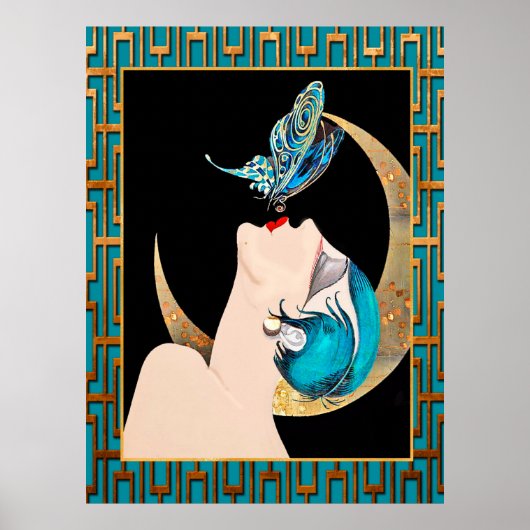 Frans Art Deco - Butterfly Kiss Poster (Voorkant)