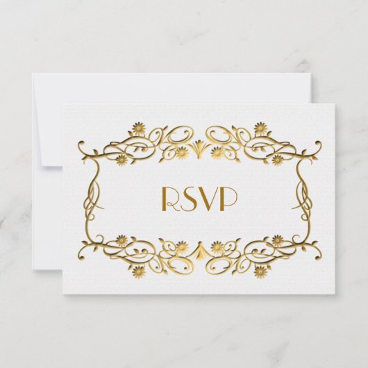 Frans Art Deco Ivory White Gold Foil Wedding RSVP (Voorkant)