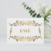 Frans Art Deco Ivory White Gold Foil Wedding RSVP (Staand voorkant)