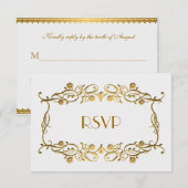 Frans Art Deco Ivory White Gold Foil Wedding RSVP (Voorkant / Achterkant)
