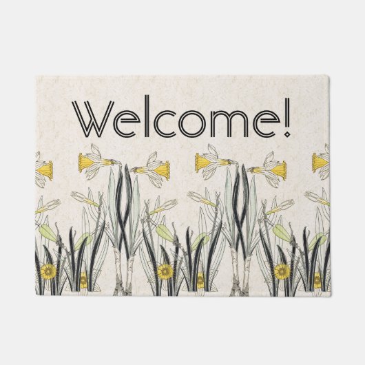 Frans Art Nouveau Daffodil Flower Welkom Doormat Deurmat (Voorkant)