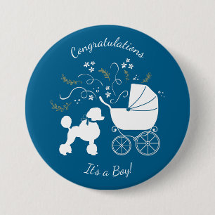 Frans Baby shower Puppy Blue Boy Ronde Button 7,6 Cm