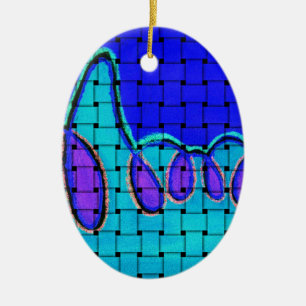 Frans Blauw Abstract met geweven textuur Keramisch Ornament