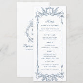 Frans Blauw  Barok | Monogram bruiloft Menu (Voorkant / Achterkant)