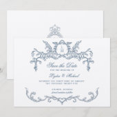 Frans Blauw Barok Monogram Save The Date (Voorkant / Achterkant)