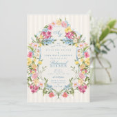 Frans Blauw Bloemen  Crest Repetitie Diner Kaart (Staand voorkant)