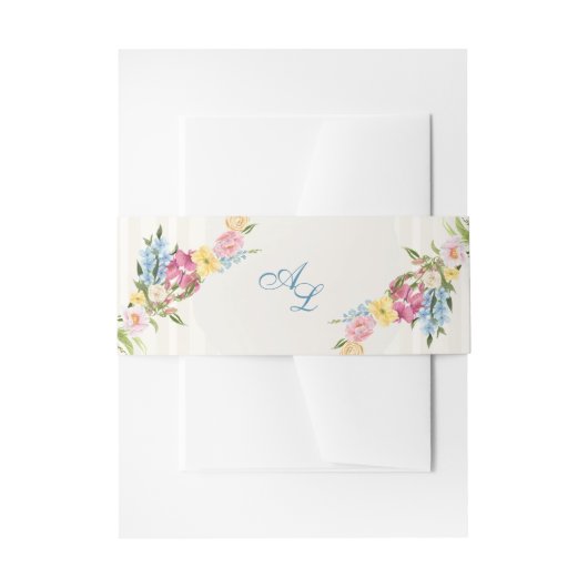 Frans Blauw Bloemen Monogram Crest Wedding Uitnodigingen Wikkel (Voorkant Voorbeeld)