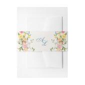 Frans Blauw Bloemen Monogram  Crest Wedding Uitnodigingen Wikkel (Voorkant Voorbeeld)