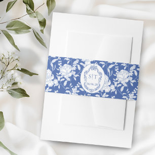 Frans Blauw Bloemmotief Chinoiserie Monogram Uitnodigingen Wikkel