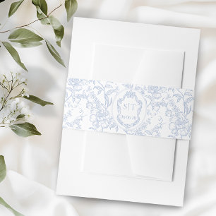Frans Blauw Bloemmotief Chinoiserie Monogram Uitnodigingen Wikkel