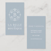 Frans Blauw en wit Elegant Monogram Visitekaartje (Voorkant / Achterkant)